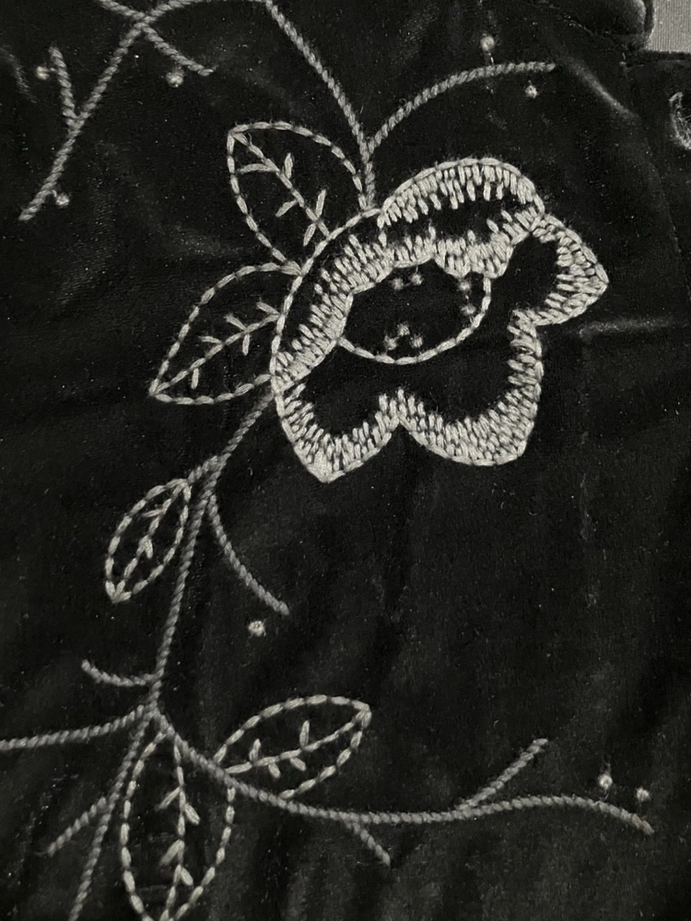 J. Jill Black Velvet Button-Front Top with Tonal Floral Embroidery - Picture 6 of 7